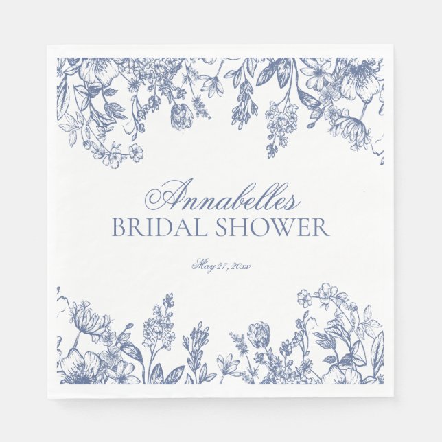 Blue Chinoiserie Vintage Floral Bridal Shower Napkin (Front)