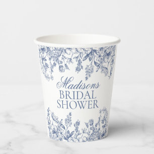 Blue Chinoiserie Vintage Floral Bridal Shower Paper Cups