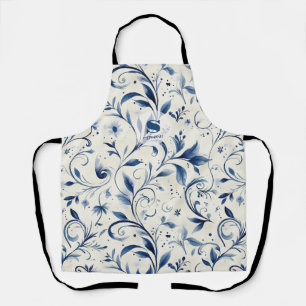 Blue Chinoiserie Watercolor Vine & Floral Apron