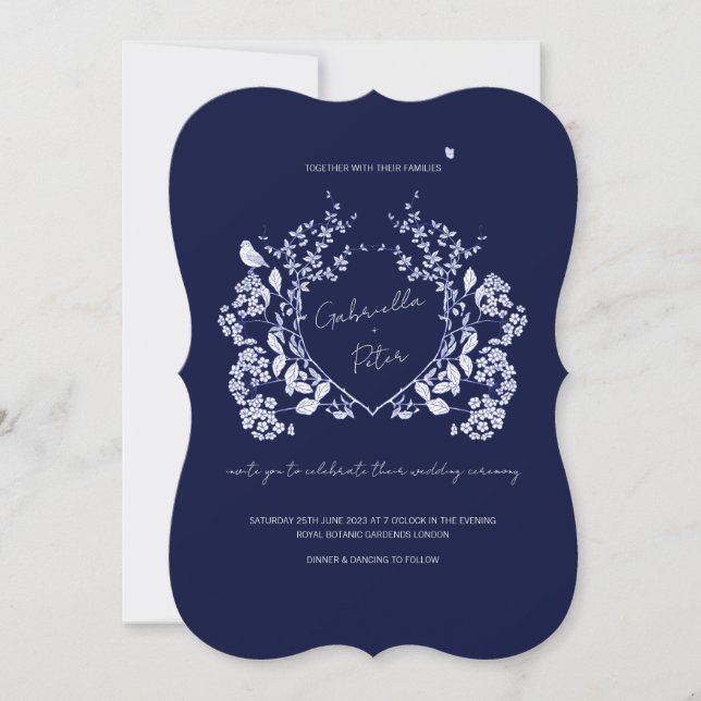 Blue Chinoiserie Wedding Invitation (Front)