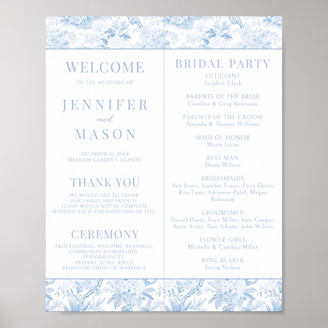 Blue Chinoiserie Wedding Program Instant Download Poster (Front)
