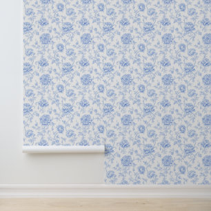 Blue Chinoises Coastal Grandmother Floral Wallpaper