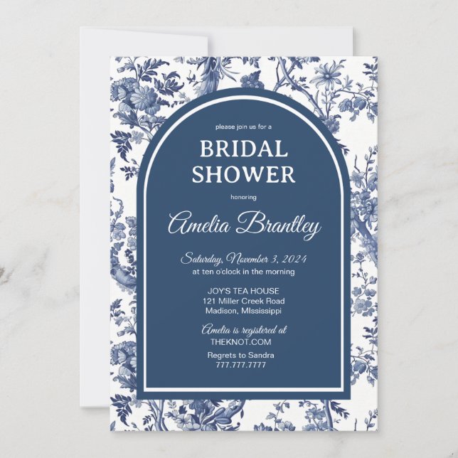 Blue Chinoserie Invitation Bridal Shower  (Front)
