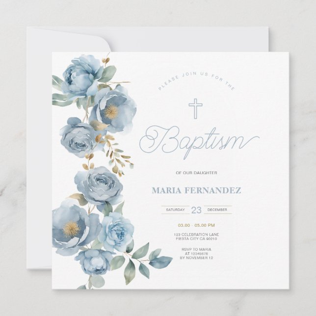 Blue Christening Invite Template (Front)