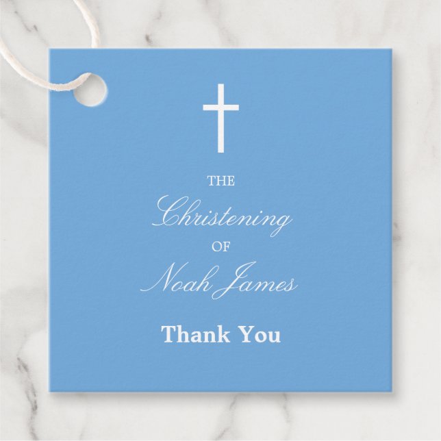 Blue Christening Thank You Favour Tags (Front)