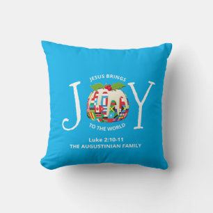 Blue Christian Christmas JOY TO THE WORLD Cushion