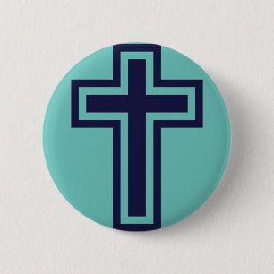 Blue Christian cross different variants 6 Cm Round Badge