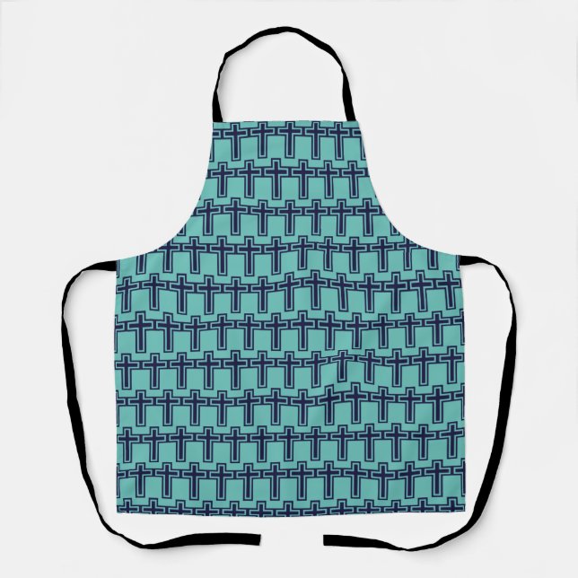 Blue Christian cross different variants Apron (Front)