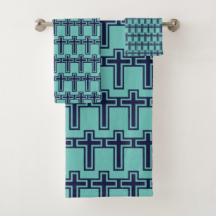 Blue Christian cross different variants Bath Towel Set