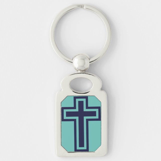 Blue Christian cross different variants Key Ring (Front)