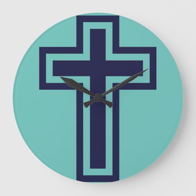 Blue Christian cross different variants Large Clock (Front)