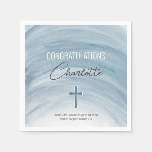 Blue Christian Cross Graduation Napkin (Front)