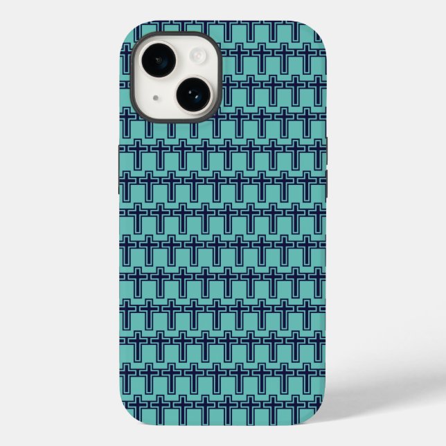Blue Christian Cross Minimalist Faith Art Case-Mate iPhone Case (Back)