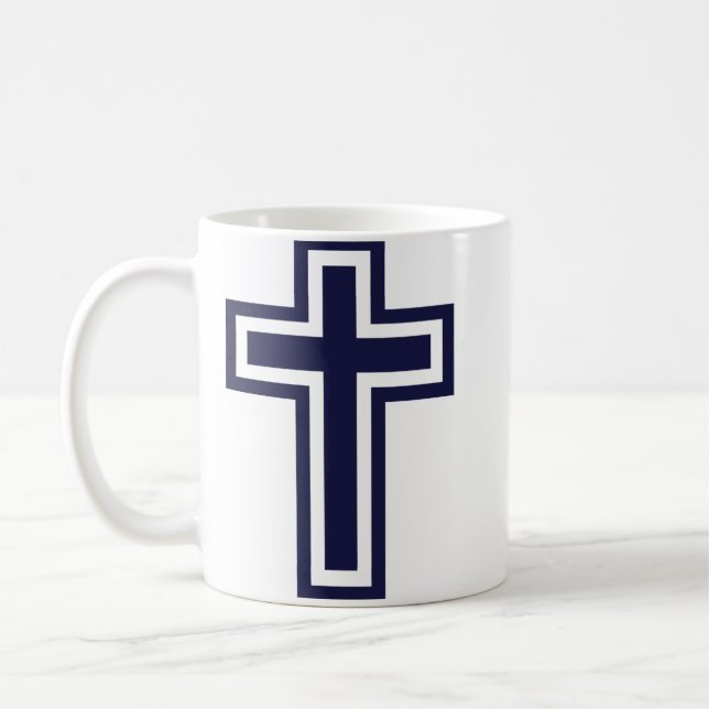 Blue Christian Cross Minimalist Faith Art Coffee Mug (Left)