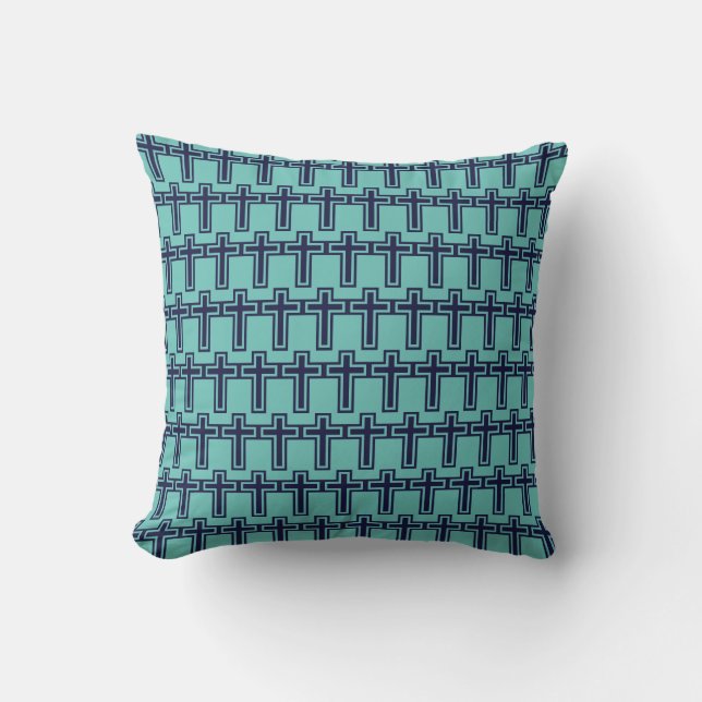 Blue Christian Cross Minimalist Faith Art Cushion (Front)