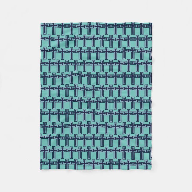 Blue Christian Cross Minimalist Faith Art Fleece Blanket (Front)