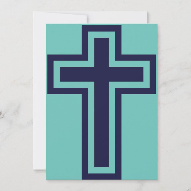 Blue Christian Cross Minimalist Faith Art Holiday Card (Front)