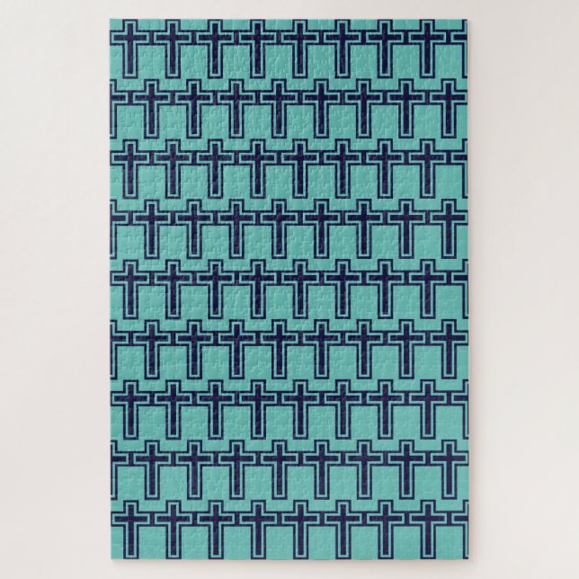 Blue Christian Cross Minimalist Faith Art Jigsaw Puzzle (Vertical)