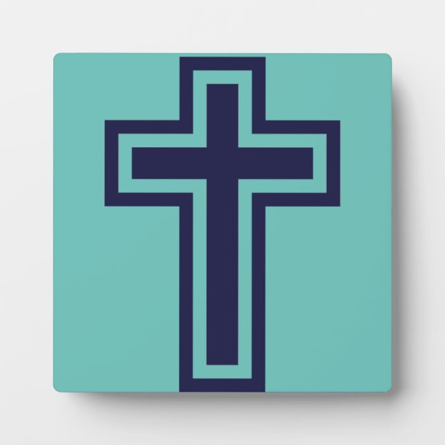 Blue Christian Cross Minimalist Faith Art Plaque (Front)