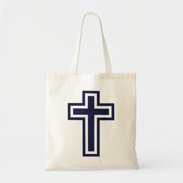 Blue Christian Cross Minimalist Faith Art Tote Bag (Front)