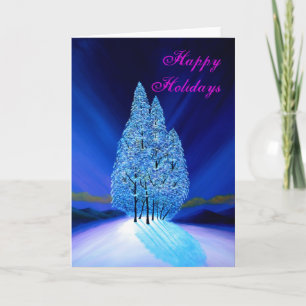 Blue Christmas #7 Northern Lights Fir Trees Holiday Card