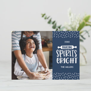 Blue   Christmas Baking Spirits Bright Photo Holiday Card