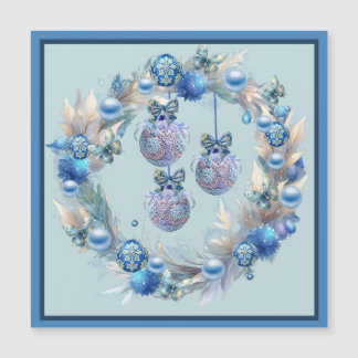 Blue Christmas Ball Wreath Magnetic Card