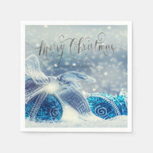 Blue Christmas Balls Bokeh Napkin