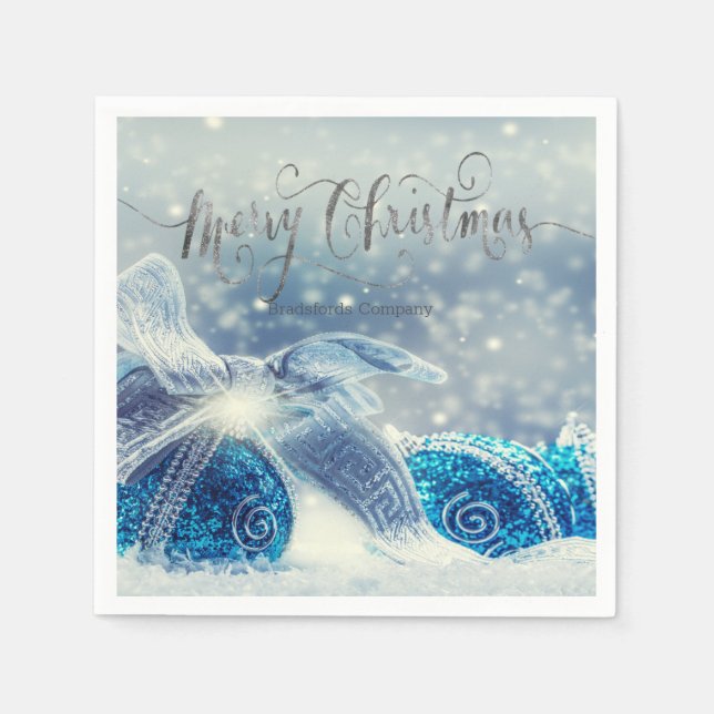 Blue Christmas Balls Bokeh Napkin (Front)