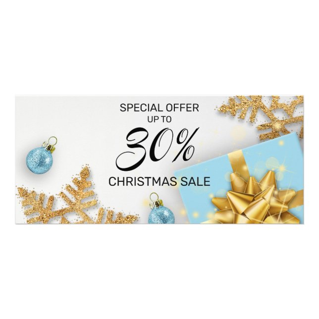 Blue Christmas Balls Gift Gold Snowflakes Discount Rack Card (Front)