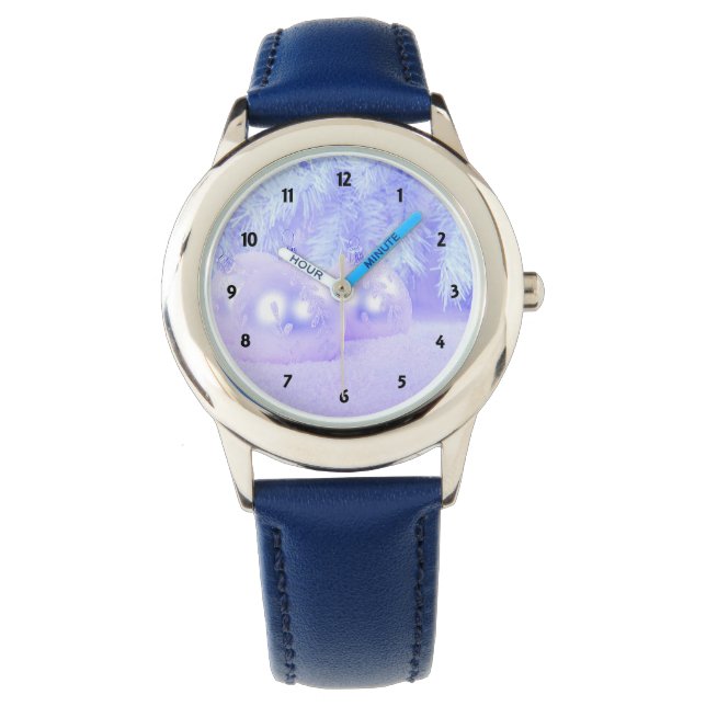 Blue Christmas Balls on Snow Blue Hue Watch (Front)