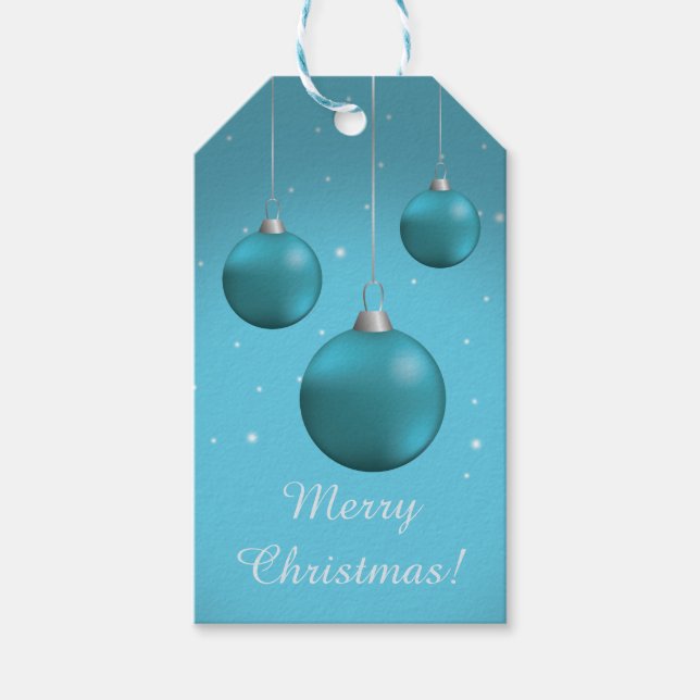 Blue Christmas Baubles Gift Tags (Front)