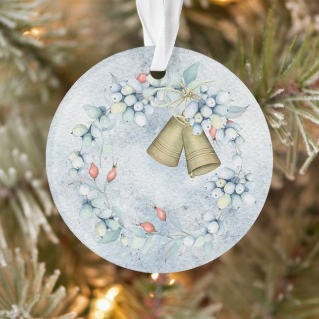 Blue Christmas Bells Elegant Vintage Rustic Ornament (Tree)