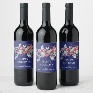 Blue Christmas Berry Garland Wine Label