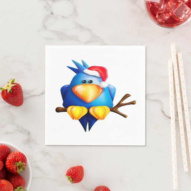 Blue Christmas Bird with Santa Hat Napkin (Creator Uploaded)