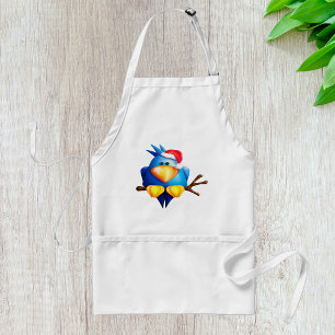 Blue Christmas Bird with Santa Hat Standard Apron