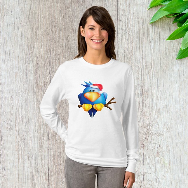 Blue Christmas Bird with Santa Hat T-Shirt (Creator Uploaded)