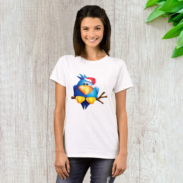 Blue Christmas Bird with Santa Hat T-Shirt (Creator Uploaded)