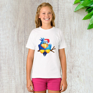 Blue Christmas Bird with Santa Hat T-Shirt