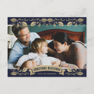 Blue Christmas Blessings Christian Photo Holiday Postcard