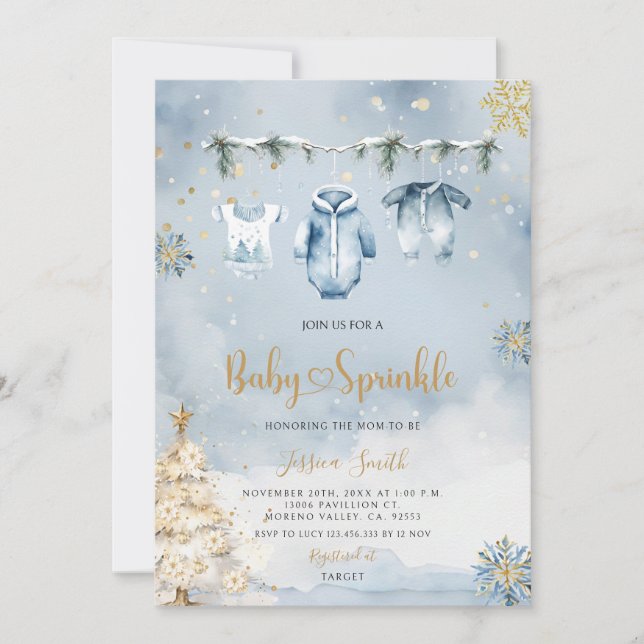 Blue Christmas Boy Baby Clothes Baby Sprinkle Invitation (Front)