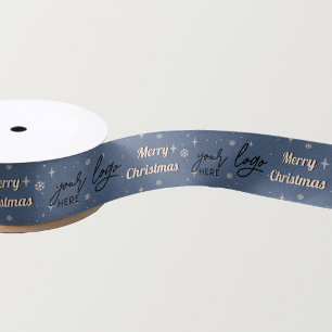 Blue Christmas Business Logo Holiday Greeting Satin Ribbon