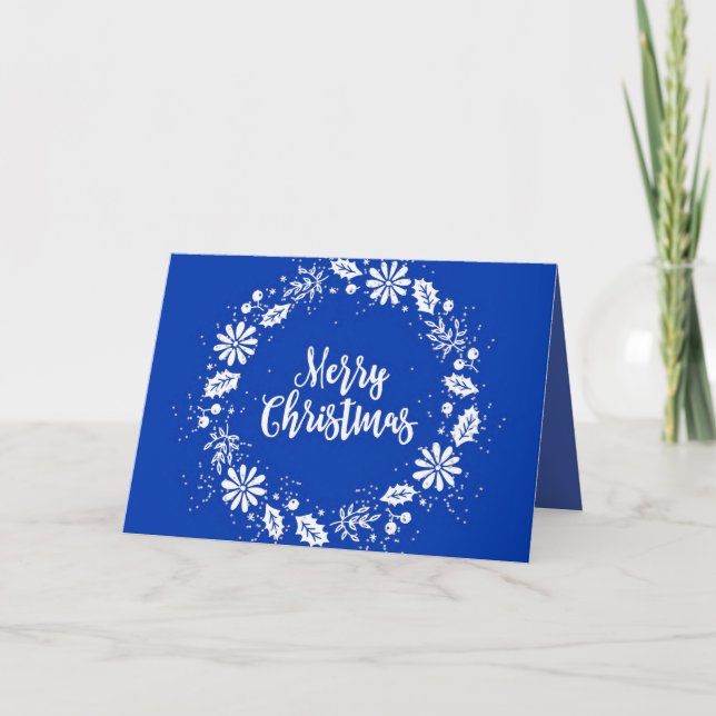 Blue Christmas Card for Friend with Wreath (Front)