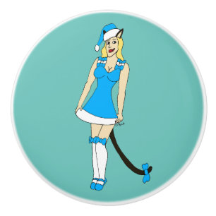Blue Christmas catgirl Ceramic Knob
