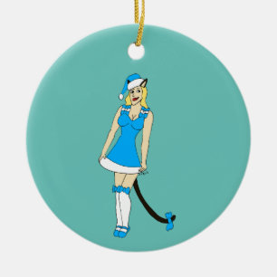 Blue Christmas catgirl Ceramic Tree Decoration