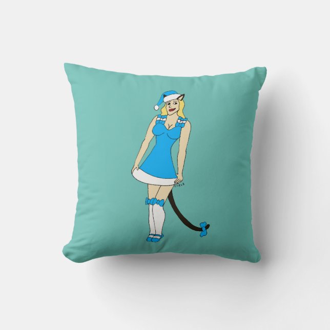 Blue Christmas catgirl Cushion (Front)