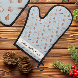 Blue Christmas Cookie Exchange Oven Mitt & Pot Holder Set