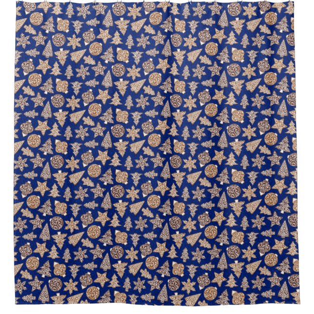 Blue Christmas Cookies Shower Curtain (Front)