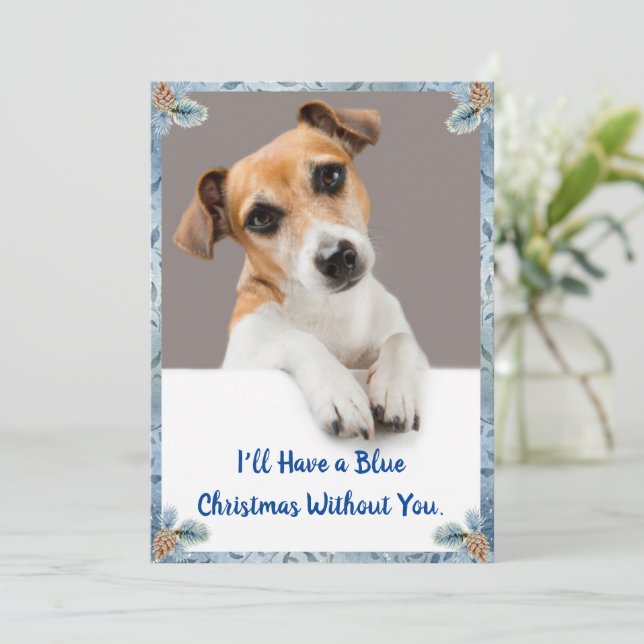 Blue Christmas Cute Jack Russell Holiday Card (Standing Front)