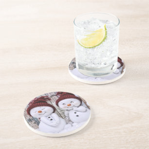 Blue Christmas Cute Snowman Coaster